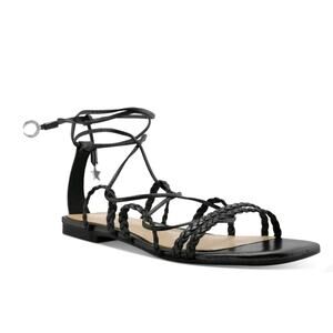 NEW SCHUTZ Womens Black Braided Lunah Square Toe Gladiator Sandals Womens 8.5
